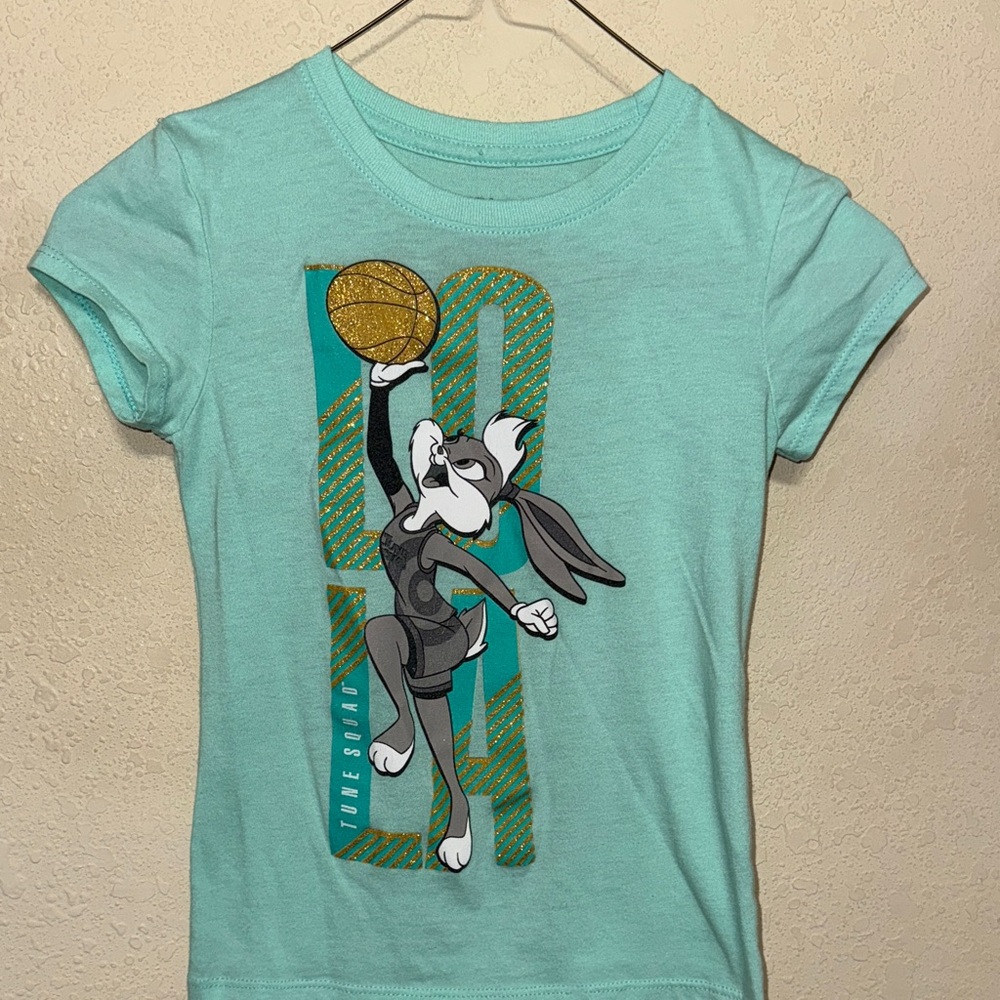 Space jam Teal Graphic T-Shirt with Cartoon Print